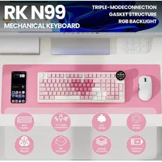 Royal Kludge RKN99-PM-XH RGB Mechanical Keyboard, Cream Switch, Hot Swappable, Wireless, Type-C, Bluetooth, 2.4GHz, Pink Melody, 6 image