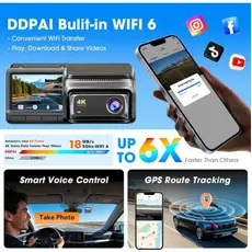 Car video recorder DDPAI Z60T, 140°, 4K UHD, WIFI, GPS, Bluetooth, Three-Channel Dashcam, Black, 2 image