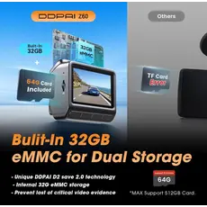 Car video recorder DDPAI Z60 2026 4K Dashcam 140°, WIFI GPS, Bluetooth Front and Rear Cam, Black, 5 image