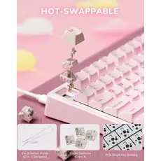 Royal Kludge RKR75-PM-XW RGB Mechanical Keyboard, Beige Switch, Hot Swappable, Wired, USB, Pink Melody, 4 image