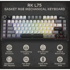 Royal Kludge RKL75-KB-XW RGB Mechanical Keyboard, Beige Switch, Hot Swappable, Wireless, Type-C, Bluetooth, 2.4GHz, Knight Black, 4 image