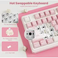 Royal Kludge RKN99-PM-XH RGB Mechanical Keyboard, Cream Switch, Hot Swappable, Wireless, Type-C, Bluetooth, 2.4GHz, Pink Melody, 3 image