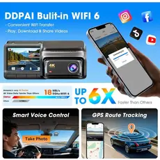 Car video recorder DDPAI Z60 2026 4K Dashcam 140°, WIFI GPS, Bluetooth Front and Rear Cam, Black, 8 image