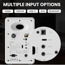 Edifier M90 Speakers, 100W, HDMI eARC, Optical, Type-C, AUX, Bluetooth, Compact Active Speaker, White, 8 image