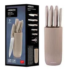 Ardesto Knives Set with block Gemini, 7pcs, stainless steel, plastic, beige, 4 image