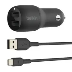 Belkin Car Charger 24W 2xUSB-A, cable USB-A > USB-C 1m, black