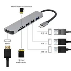 Adapter Gembird A-CM-COMBO6-02 USB Type-C 6-in-1 multi-port Adapter (Hub+HDMI+card reader), 2 image