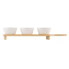 Set of saucers ARDESTO Saucer set with tray Midori, 3pcs, 110ml, new bone china, bamboo, 4 image
