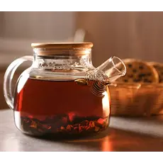 Ardesto Teapot Gemini 1000ml, borosilicate glass, bamboo, transparent, 4 image