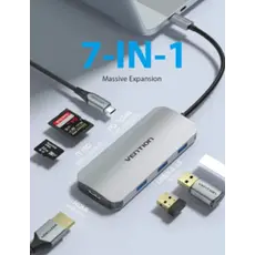 Dock Station Vention TOJHB 7-in-1 USB-C 4K/30Hz Docking Station 5Gbps 100W PD 0.15m Gray Aluminum, 4 image