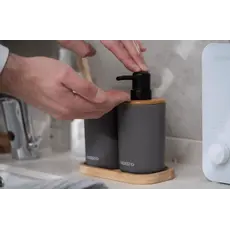 Soap dispenser ARDESTO Bathroom set Minimalism 360ml, 3 items, polypropylene, bamboo, dark grey 767637180702, 5 image