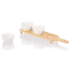 Set of saucers ARDESTO Saucer set with tray Midori, 3pcs, 110ml, new bone china, bamboo, 2 image