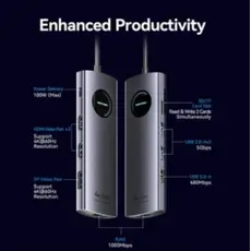 Docking Station Vention TQWHB 4K/60Hz 10-in-1 USB-C MST Docking Station 100W PD 0.15m Gray Aluminum, 4 image
