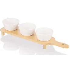 Set of saucers ARDESTO Saucer set with tray Midori, 3pcs, 110ml, new bone china, bamboo, 3 image