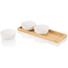Set of ARDESTO Saucer with tray Midori, 3pcs, 160ml, new bone china, bamboo, 2 image