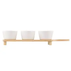ARDESTO Midori Saucer set with tray, 3pcs, 150ml, new bone china, bamboo, 2 image