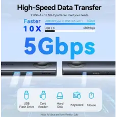 Docking Station Vention TPMHB 6-in-1 USB-C 4K/60Hz Wireless Charging Docking Station 5Gbps 100W PD 0.11m Gray Aluminum, 2 image