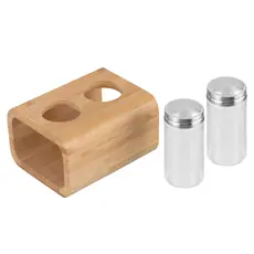 Samari and Sapilpili ARDESTO Salt and pepper set Midori, 3 pcs, 80ml, 13.5x11x11cm, bamboo, stainless steel, glass, plastic, 3 image
