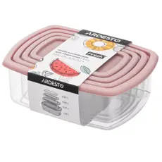 Set of food storage containers ARDESTO Fresh 0.25/0.5/0.75/1.2l, plastic, rectangular, pink