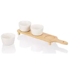 ARDESTO Midori Saucer set with tray, 3pcs, 150ml, new bone china, bamboo, 3 image
