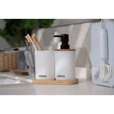 Soap dispenser ARDESTO Bathroom set Minimalism 360ml, 3 items, polypropylene, bamboo, white 767637180696, 3 image