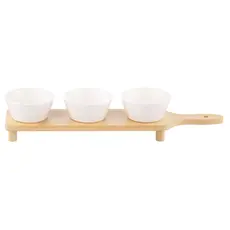 Set of saucers ARDESTO Saucer set with tray Midori, 3pcs, 110ml, new bone china, bamboo