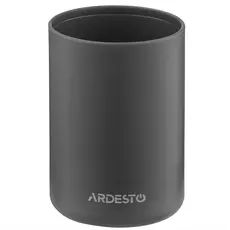 Soap dispenser ARDESTO Bathroom set Minimalism 360ml, 3 items, polypropylene, bamboo, dark grey 767637180702, 2 image