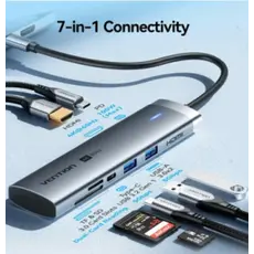 Docking Station Vention TPSHB 7-in-1 USB-C 4K/60Hz Docking Station 5Gbps 100W PD 0.15m Gray Aluminum, 3 image