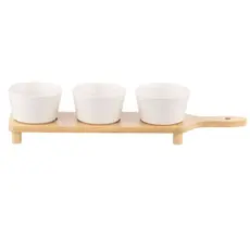 ARDESTO Midori Saucer set with tray, 3pcs, 150ml, new bone china, bamboo