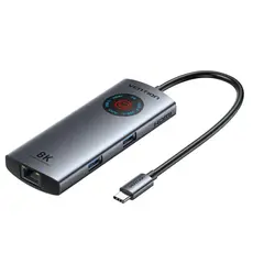 Dock Station Vention TQZHB 6-in-1 USB-C 8K/30Hz Docking Station 5Gbps 100W PD With Smart Led Display 0.15m Aluminum