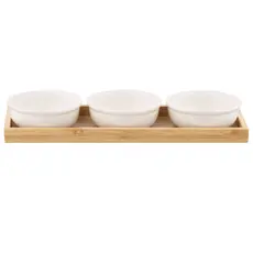 Set of ARDESTO Saucer with tray Midori, 3pcs, 160ml, new bone china, bamboo