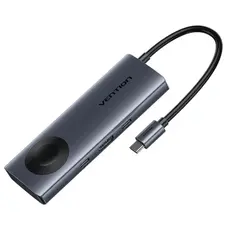 Docking Station Vention TPMHB 6-in-1 USB-C 4K/60Hz Wireless Charging Docking Station 5Gbps 100W PD 0.11m Gray Aluminum