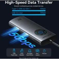 Dock Station Vention TQZHB 6-in-1 USB-C 8K/30Hz Docking Station 5Gbps 100W PD With Smart Led Display 0.15m Aluminum, 3 image
