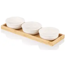 Set of ARDESTO Saucer with tray Midori, 3pcs, 160ml, new bone china, bamboo, 3 image