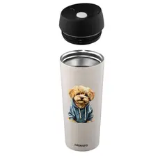 Thermos Ardesto Travel mug Coffee Time Maltipoo 450ml, stainless steel, beige, 3 image