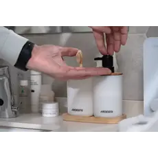 Soap dispenser ARDESTO Bathroom set Minimalism 360ml, 3 items, polypropylene, bamboo, white 767637180696, 4 image