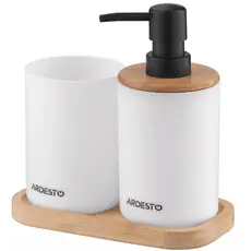 Soap dispenser ARDESTO Bathroom set Minimalism 360ml, 3 items, polypropylene, bamboo, white 767637180696