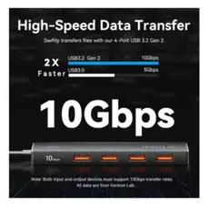 USB Hub Vention CHJBB 5-in-1 USB 3.2 Gen 2 Hub 10Gbps Data Transfer Black, 4 image