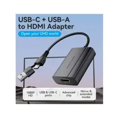 Adapter Vention ACYHB FHD/60Hz USB/USB-C to HDMI Converter 0.15m Gray, 3 image