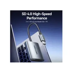Adapter Vention CLOHB 2-in-1 SD 4.0 Card Reader (SD+TF) USB-C 3.0 0.15m Gray Aluminum, 5 image