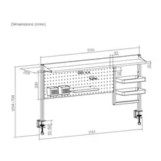 Organizer shelf Vertex VX-PB-01B Clamp-On Multi-Purpose Pegboard Organizer Shelf (for 1200mm Desktops) Black, 4 image