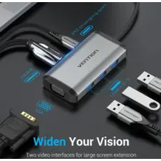 Docking Station Vention TGSHB 6-in-1 USB-C 4K/30Hz Docking Station 5Gbps 0.15m Gray Aluminum, 4 image