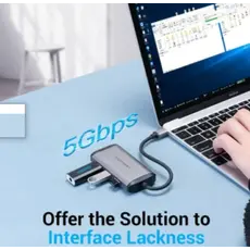 Docking Station Vention TGSHB 6-in-1 USB-C 4K/30Hz Docking Station 5Gbps 0.15m Gray Aluminum, 3 image