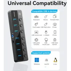 USB Hub Vention CHXB0-EU 8-in-1 USB 2.0/3.0 Hub With Individual Power Switches Led Black, 2 image