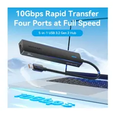 USB Hub Vention CHYBB 5-in-1 USB/USB-C 3.2 10Gbps Hub 0.15m Black, 2 image
