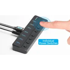 USB Hub Vention CHXB0-EU 8-in-1 USB 2.0/3.0 Hub With Individual Power Switches Led Black, 3 image