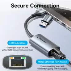 Adapter Vention CFQHB USB/USB-C to Gigabit Ethernet Adapter 0.15m Gray Aluminum, 3 image