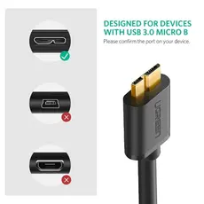Micro USB კაბელი UGREEN US130 (10840) USB 3.0 A Male to Micro-B Male USB 3.0 Cable 0.5m (Black), 3 image