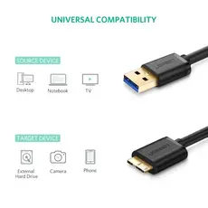 Micro USB კაბელი UGREEN US130 (10840) USB 3.0 A Male to Micro-B Male USB 3.0 Cable 0.5m (Black), 2 image