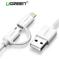 USB კაბელი UGREEN US178 (20876) USB 2.0 to Micro USB+Lightning (2 in 1) Data Cable 1M